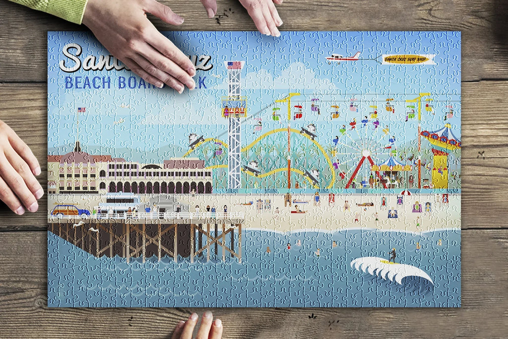 Santa Cruz, California, Retro Scene (19X27 Inches, Premium 500 Piece Jigsaw Puzzle For Adults And Family, Made In Usa)