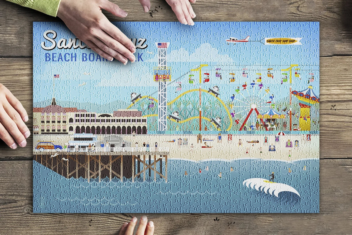 Santa Cruz, California, Retro Scene (19X27 Inches, Premium 500 Piece Jigsaw Puzzle For Adults And Family, Made In Usa)
