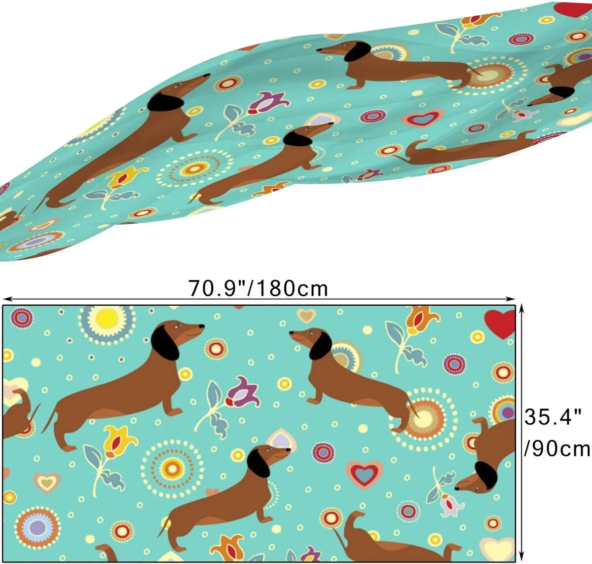 Hyjoy Dachshunds On Turquoise Floral Long Silk Neck Scarf Lightweight Shawl Wrap Scarves For Women Girls