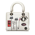 Dior White Lambskin Authenticated Leather Satchel Lady Unisex Pre-Owned Paradise (Good) Medium