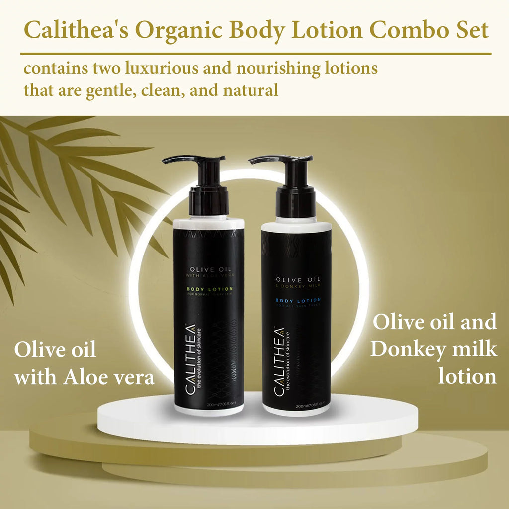 Organic Milk Natural Vera Lotion Duo: Lotion Donkey Aloe Oil & Olive Calithea Lotion Body