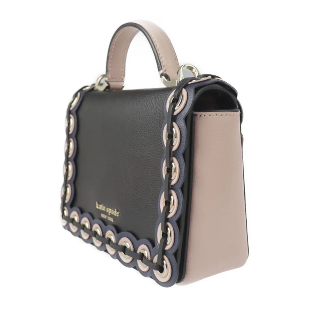2WAY punching hardware handbag drive (Good) grommet pink Patternson black Spade Maisy WKRU5899 shoulder gold Pre-Owned beige leather bag Kate