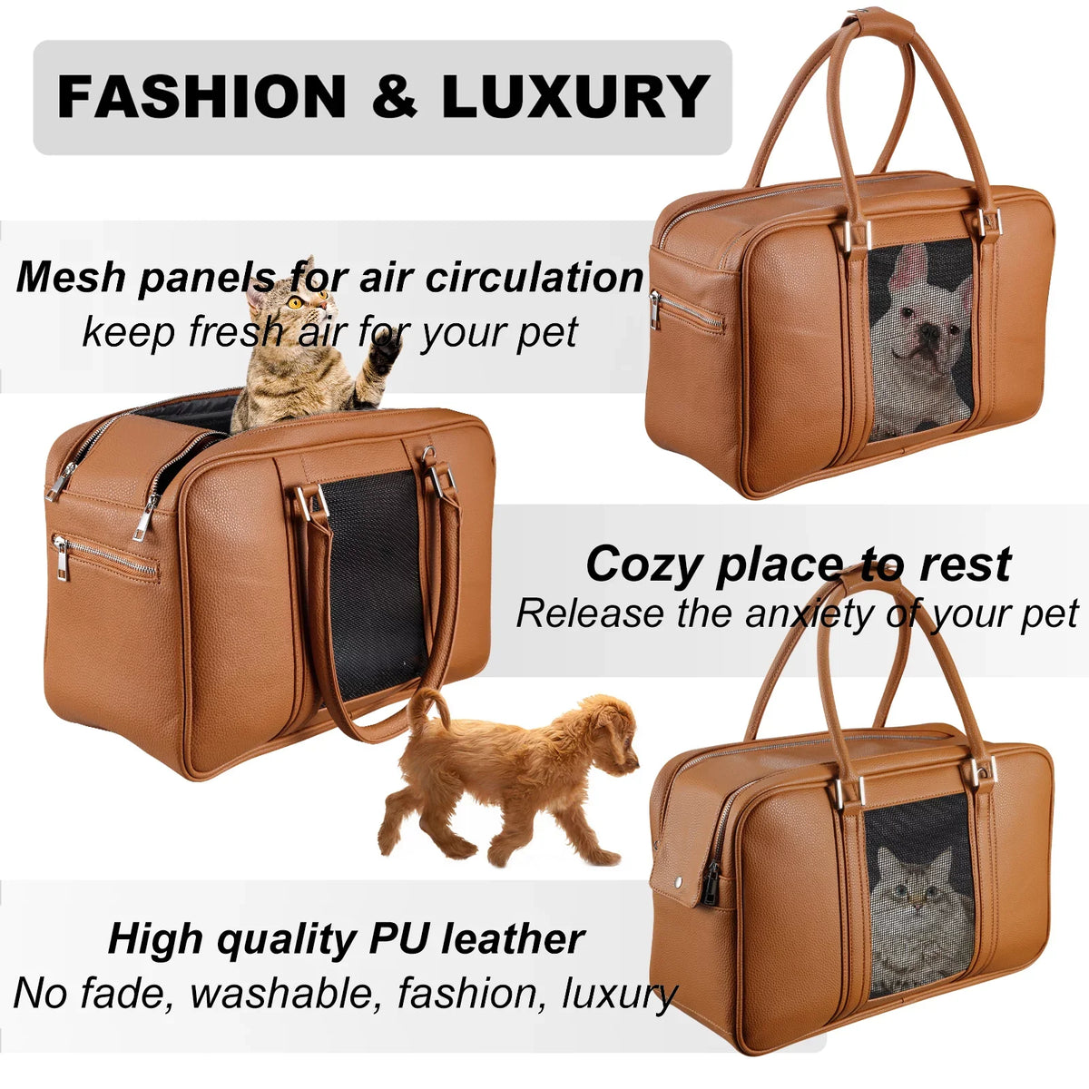Airline Leather 10lbs for Carrier Cat Dogs Puppy for Up to Pockets, Carrier, Fashion Carrier Purse Holds Travel Carrier, Cloth Approved Dog dimension) Pet Purse 2 (Brown, with Extra Small Pu Small