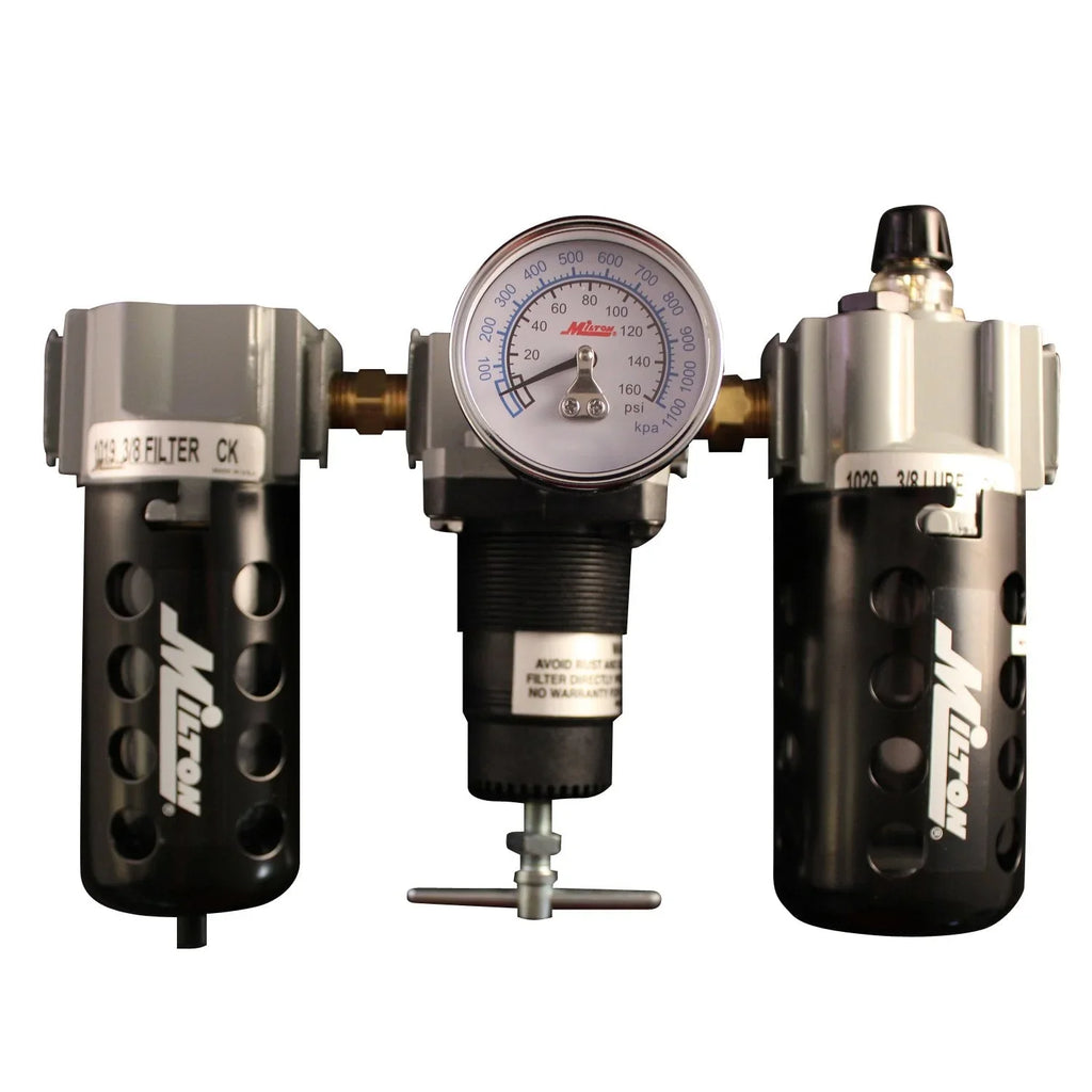 Lubricator NPT Trio FRL Polycarbonate and 1101 Milton 3/8" Milton Trio Regulator 3/8" Filter Deluxe