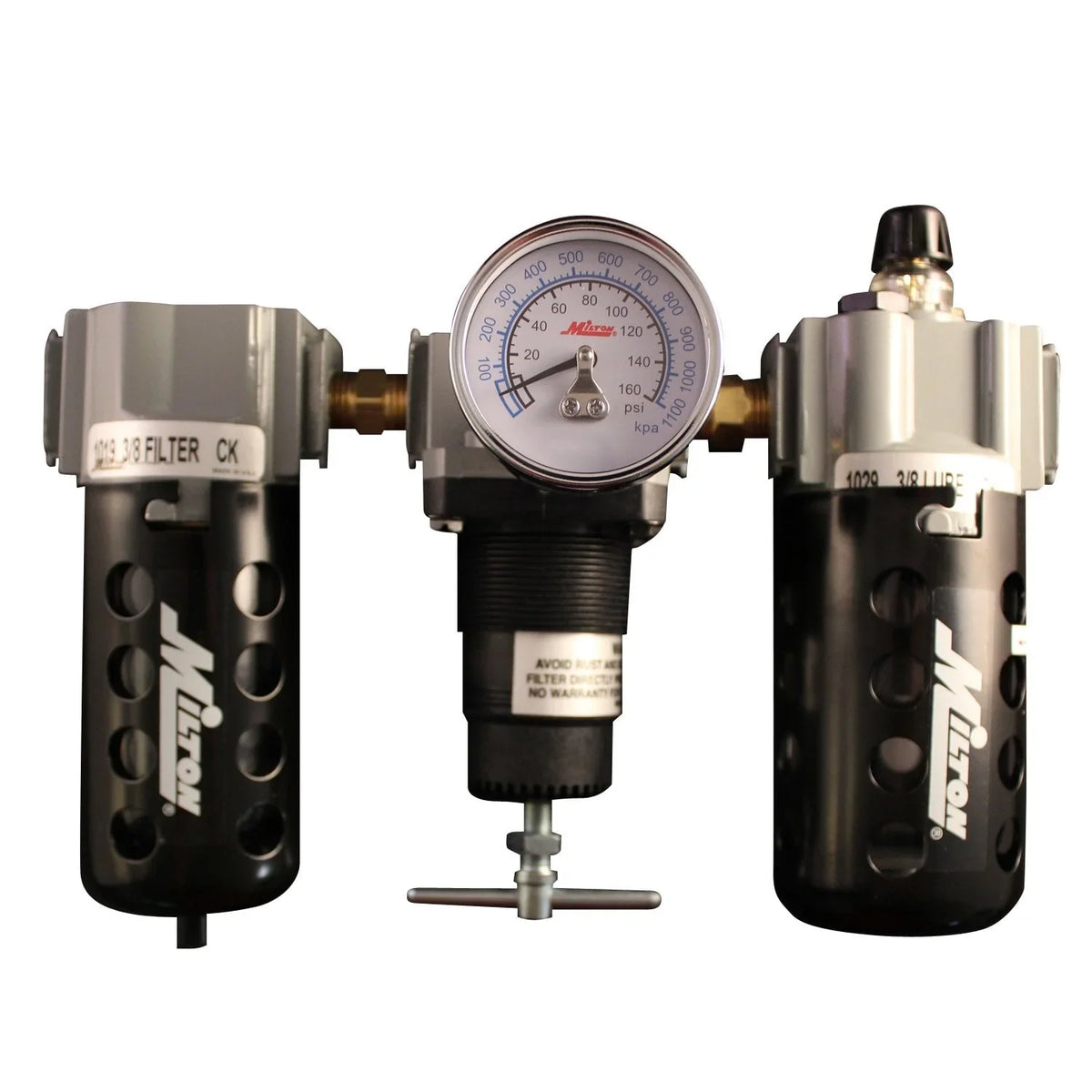 Lubricator NPT Trio FRL Polycarbonate and 1101 Milton 3/8" Milton Trio Regulator 3/8" Filter Deluxe