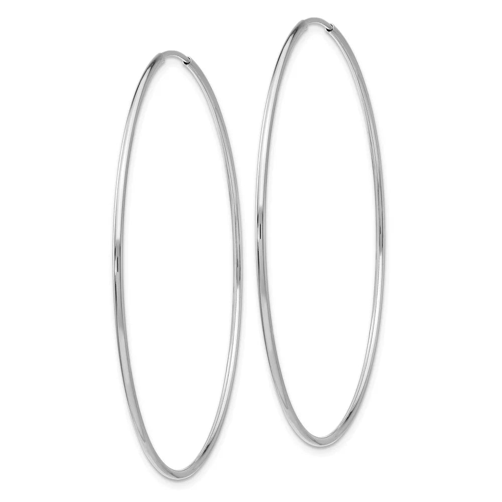 Real 14Kt White Gold Polished Endless Tube Hoop Earrings; For Adults And Teens; For Women And Men