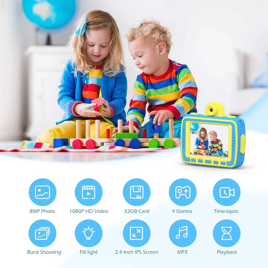 / 4 2.4 with Extra 1080P Camera K8 Silicon Screen, Video Junior 32GB Large Case Waterproof Fill Kids Recognition, Light, Selfie Face Blue inch Memory Kid-Proof 8MP Camera Games, Supported VanTop Card,