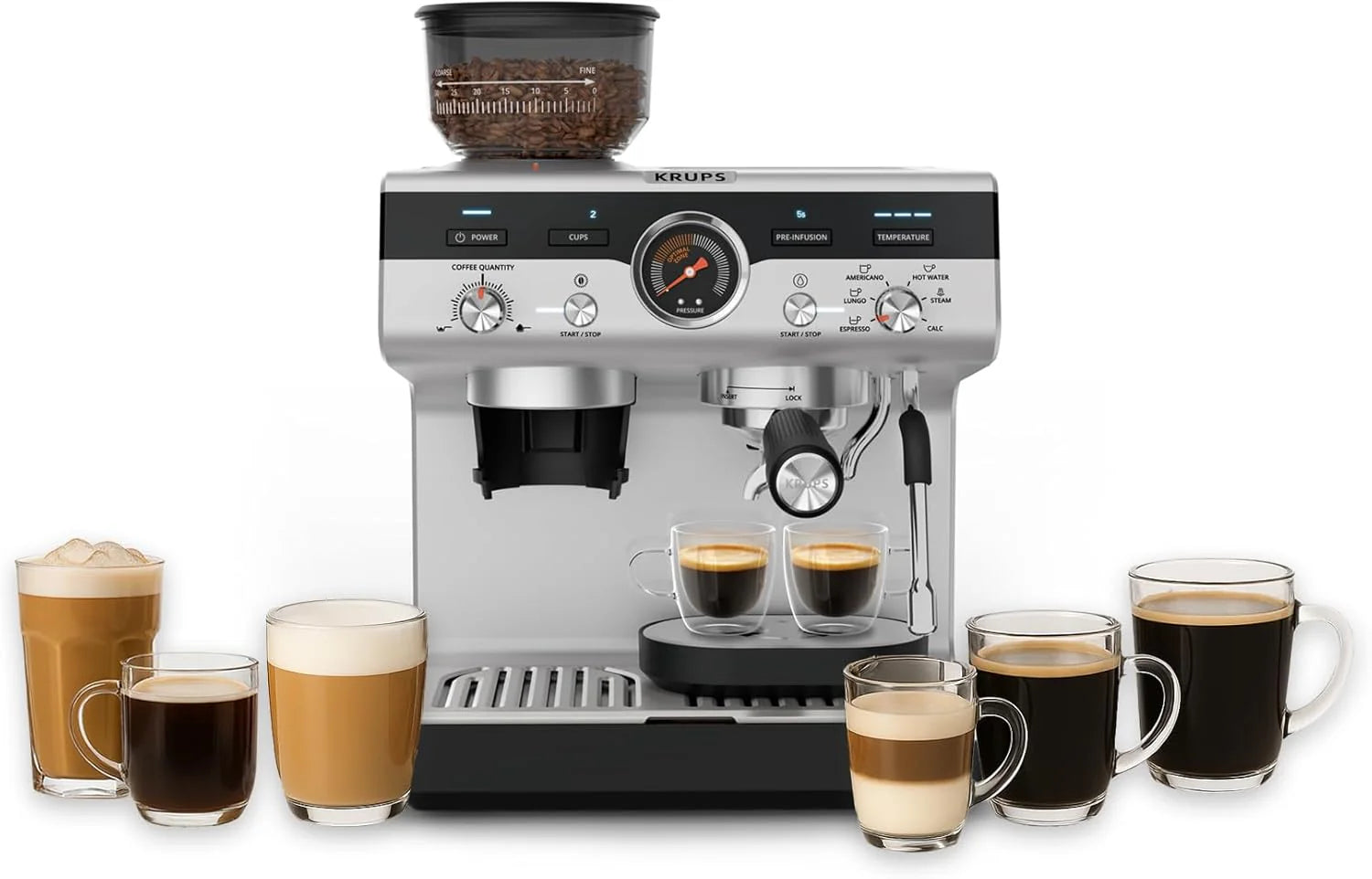 Krups Precision Xp801T10 Ręczny Ekspres Do Kawy Z Młynkiem, Intuicyjna Obsługa, Ustawienia Wstępnego Infuzji, Dysza Parowa, Szybkie Nagrzewanie, Czarn