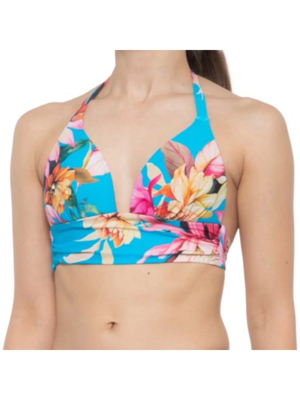 La Blanca Women'S Cerulean Tropical Print Shirring Tie Sweetheart Molded Cup Halter Swimsuit Top 12