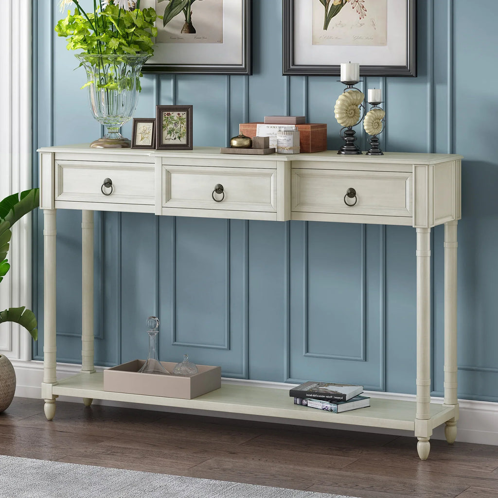 Table Drawers OLD WF189574AAK) Projecting Shelf and SKU: Table with Console Sofa Long Entryway Drawers (Antique with for White,