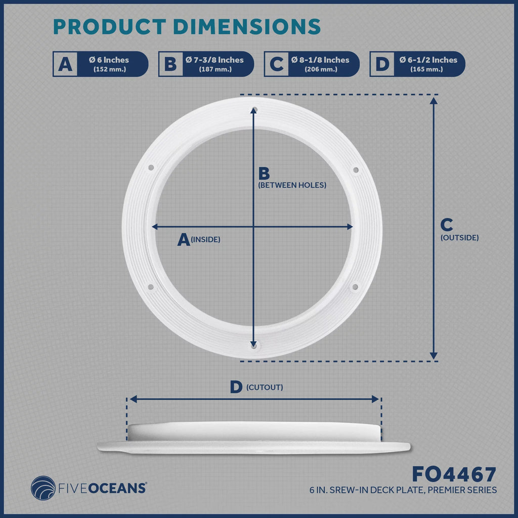 FO4467 with Oceans Bass Boat Five Caravan for Boat, Hatch, and White Hatch UV-Resistant Plate Fishing Deck - Bag, Boat, RVs, Round Marine ABS Plastic, Inspection Cover Storage Detachable Pontoon, 6"