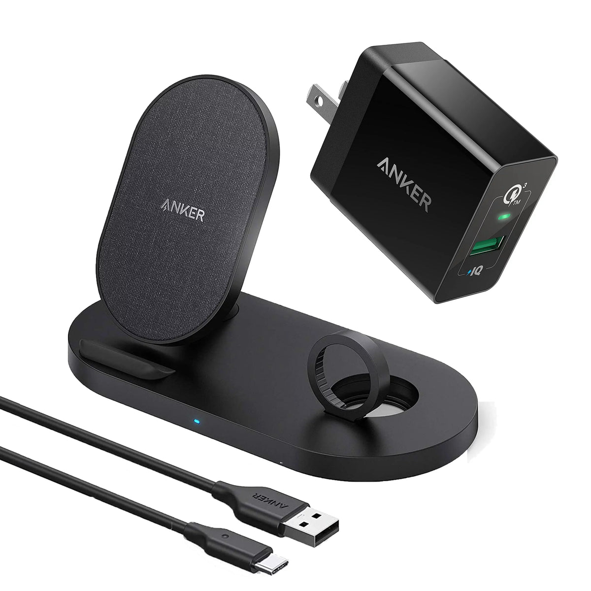 Anker Wireless Charging Station With Qc Charger, Powerwave Sense 2-In-1 Stand With Watch Charging Holder For Apple Watch Se/6/5/4/3/2/1, Iphone Se 2020, 11, 11 Pro (Watch Charging Cable Not Included)