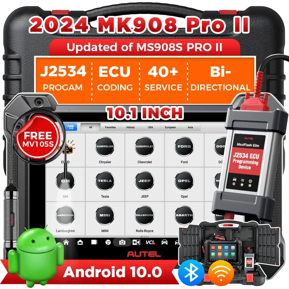 Autel Maxicom Mk908 Pro Ii Car Diagnostic Scan Tool J2534 Programming Ecu Coding Bi-Directional, 38+ Services,J2534 Pass-Thru, Autoscan 2.0
