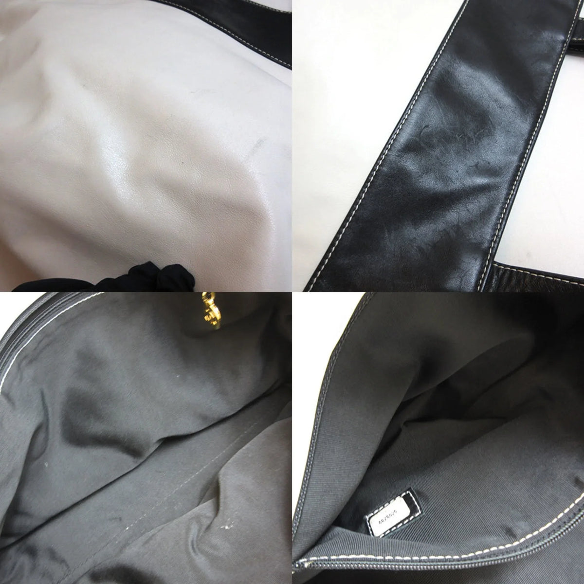 leather white Pre-Owned tote bag black (Good) bicolor
