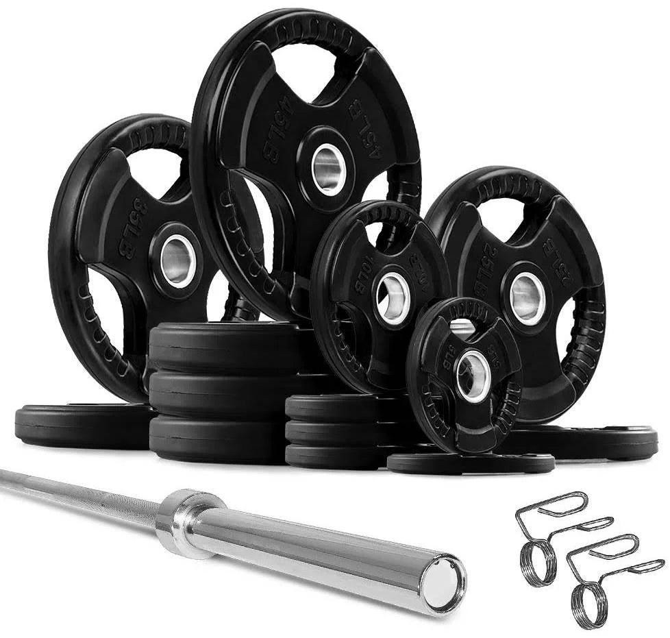 Grip Plate ft Rubber Bar Olympic (New) Set 395 Fitness w/7 Weight French lbs
