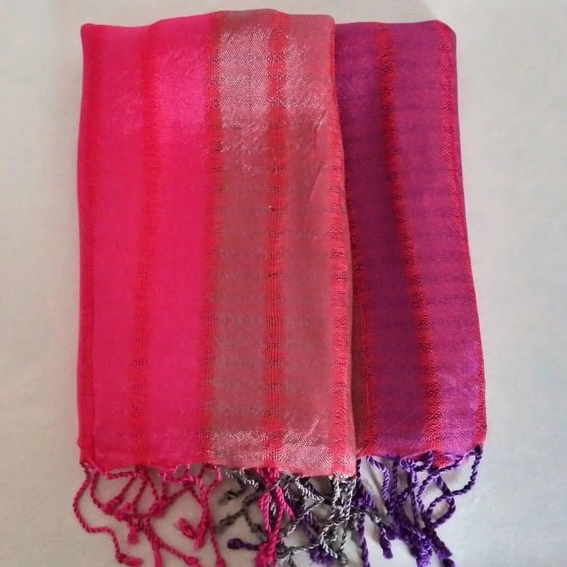 Silk Tricolor Vegan Striped Thick - Pink/Purple Shawl