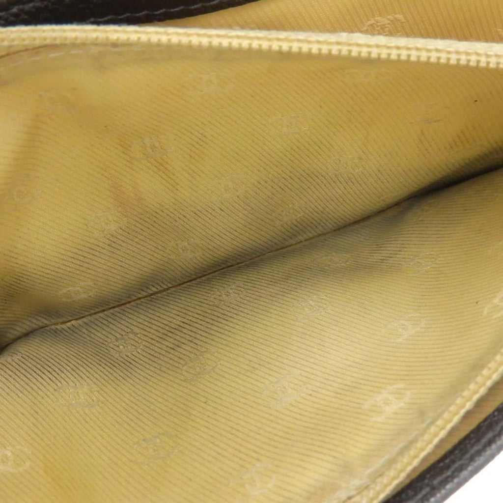 Pre-Loved Chanel Chanel Here Mark Bi-Fold Long Wallet Metallic Lambskin Gray No. 11 With Seal (Fair)