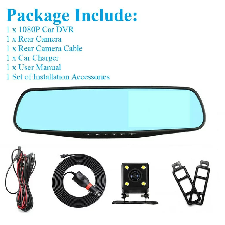 1 Pack 1080P Rearview Mirror Car Camera 4.3" Dash Cam For Cars Trucks,170°Wide Angle Dual Lens Car Cam Front Rear Dvr Monitor, Night Vision,Parking Monitor,Motion Detection,G-Sensor