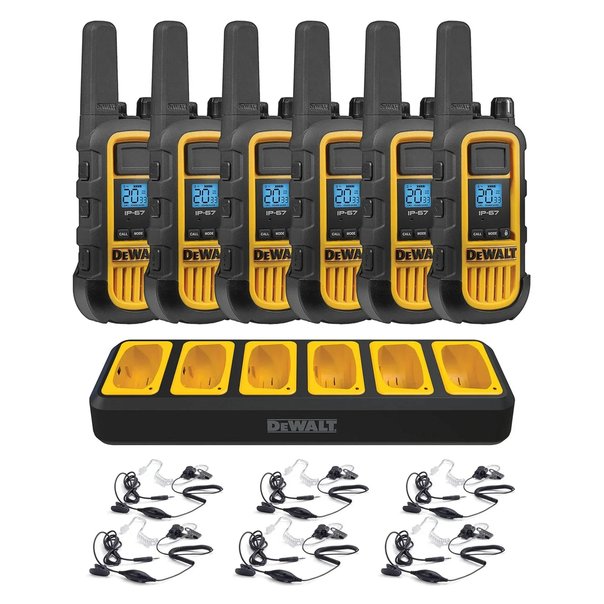 and DXFRS800B, Yellow DXFRS800-BCH6B Walkie-Talkie Black, Business 6 Bundle, DEWALT FRS Heavy-Duty Pack, 2-Watt