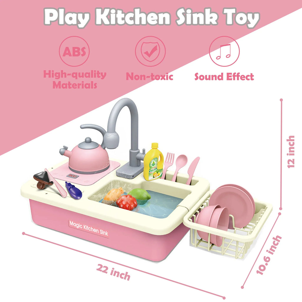 with for Richgv Boys 23PCS Play Sink Food, Induction Kitchen Girls Play with Toy liquid Running liquid, Electric Play Kids Cooker Cutting Play Pretend Toys Role Kitchen Toys Sink