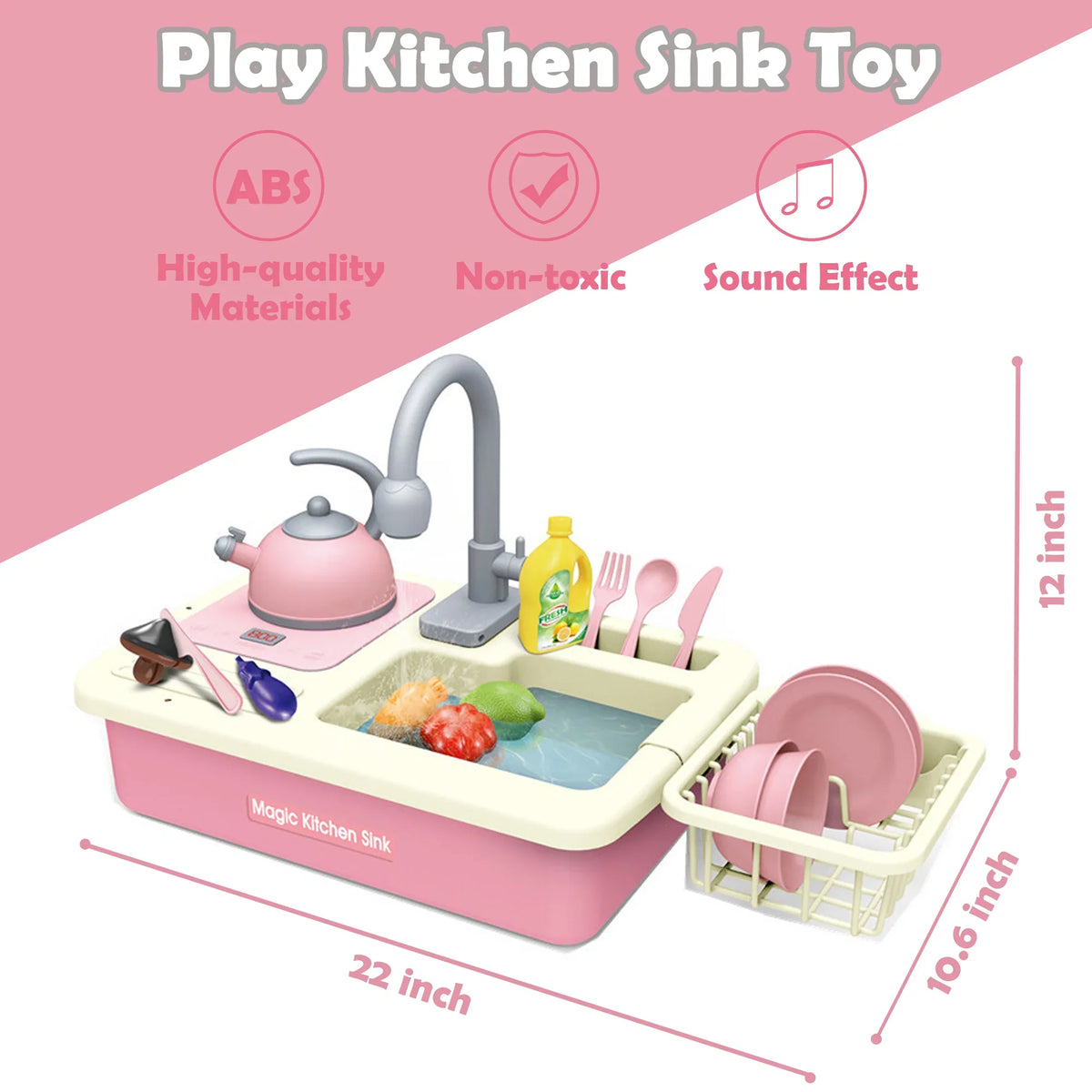 with for Richgv Boys 23PCS Play Sink Food, Induction Kitchen Girls Play with Toy liquid Running liquid, Electric Play Kids Cooker Cutting Play Pretend Toys Role Kitchen Toys Sink