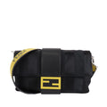 Black Baguette Authenticated Pre-Owned Fabric Satchel (Good) Nylon Convertible Unisex Stripes Fendi
