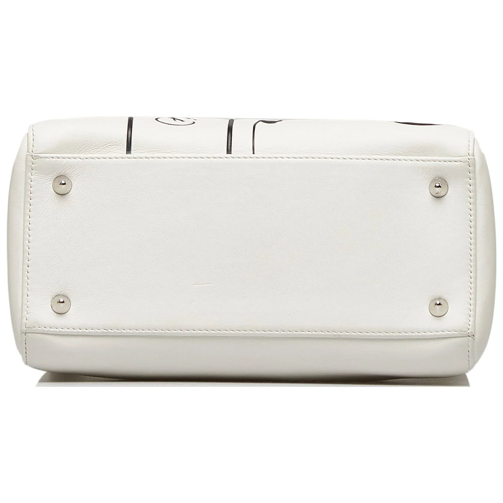 Dior White Lambskin Authenticated Leather Satchel Lady Unisex Pre-Owned Paradise (Good) Medium