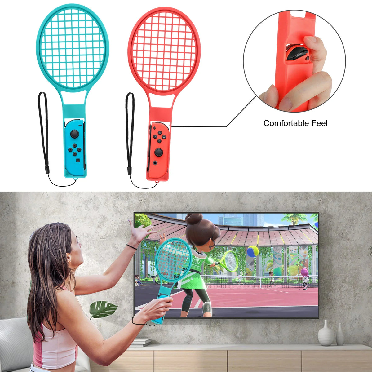 Tsv 10-In-1 Switch Sports Games Accessories Kit For Nintendo Switch/Oled, Family Accessories Kit With Tennis Racket, Swords, Golf Clubs Grip, Bowling Grip, Leg/Wrist Strap