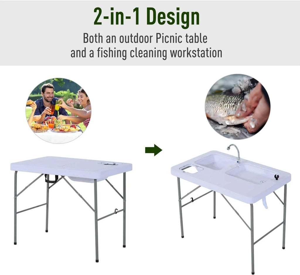 Faucet Fish Basins, exterior for Dual Camping Table 40'' Table and with liquid Sink Fishing, Folding Picnic, Station,