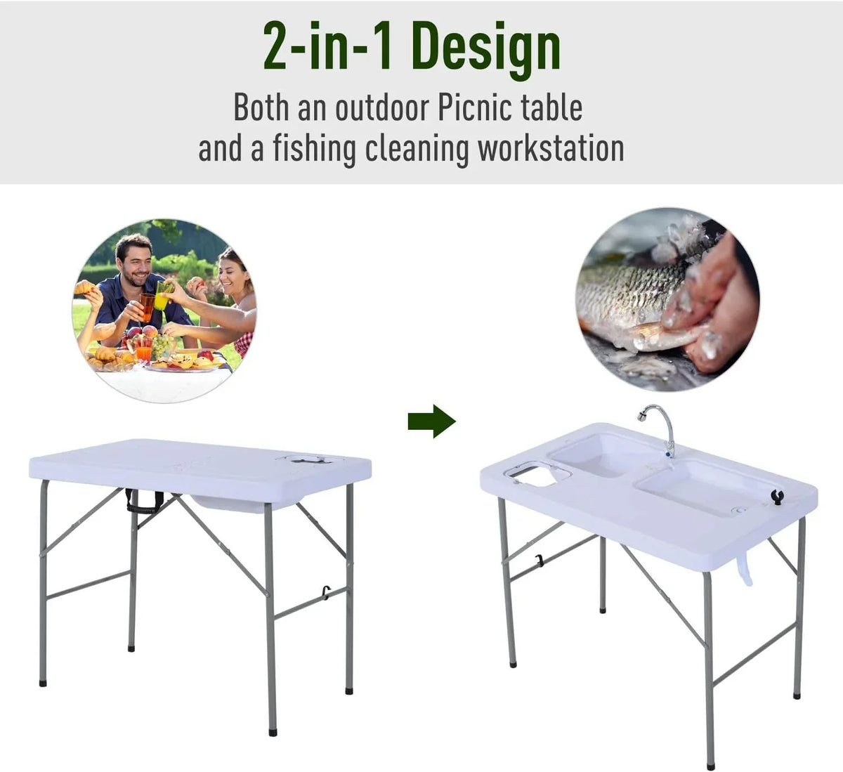 Faucet Fish Basins, exterior for Dual Camping Table 40'' Table and with liquid Sink Fishing, Folding Picnic, Station,