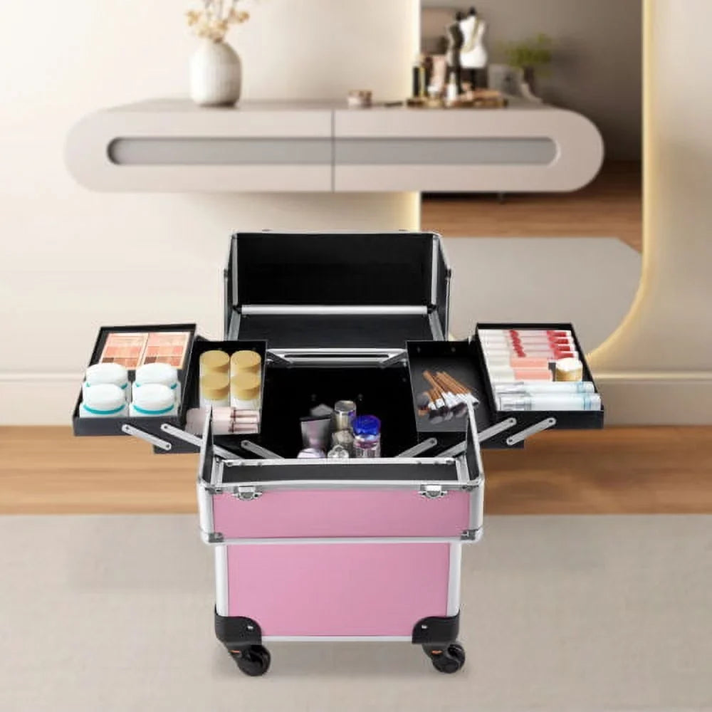 Case Trolley Extendable Train Box Space Makeup Storage Cosmetic Large Rolling