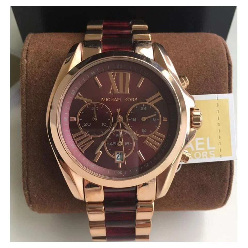 Michael Kors Mk6270 Bradshaw Burgundy Red Timer Wrist Watch For Women