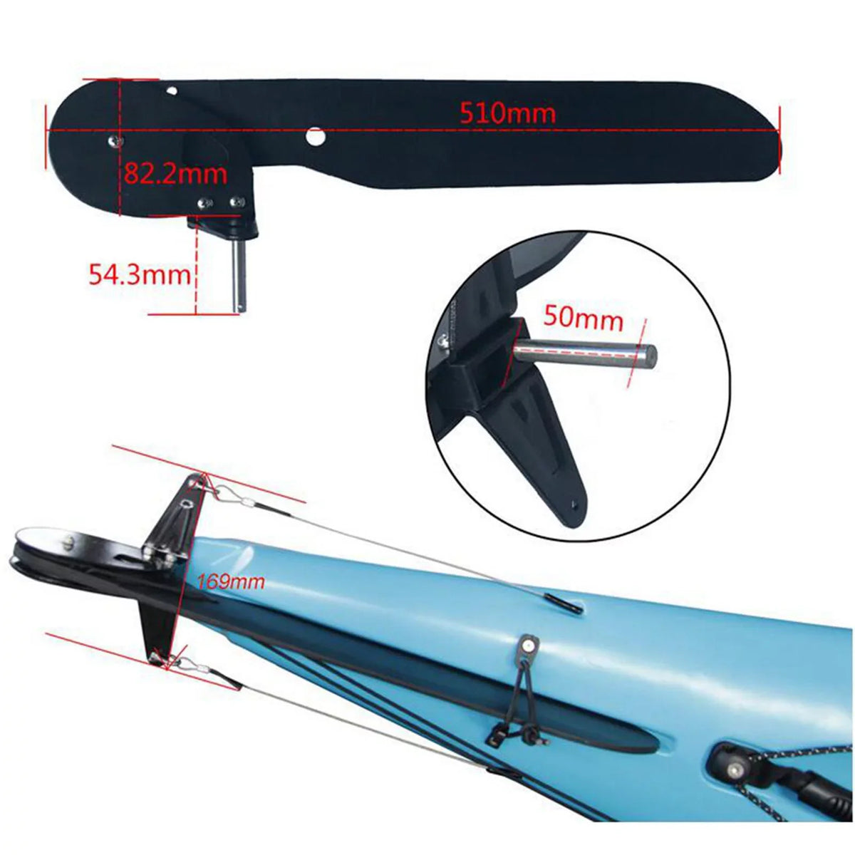 Boat Control Steering Kayak System Canoe for Fishing Rudder Direction