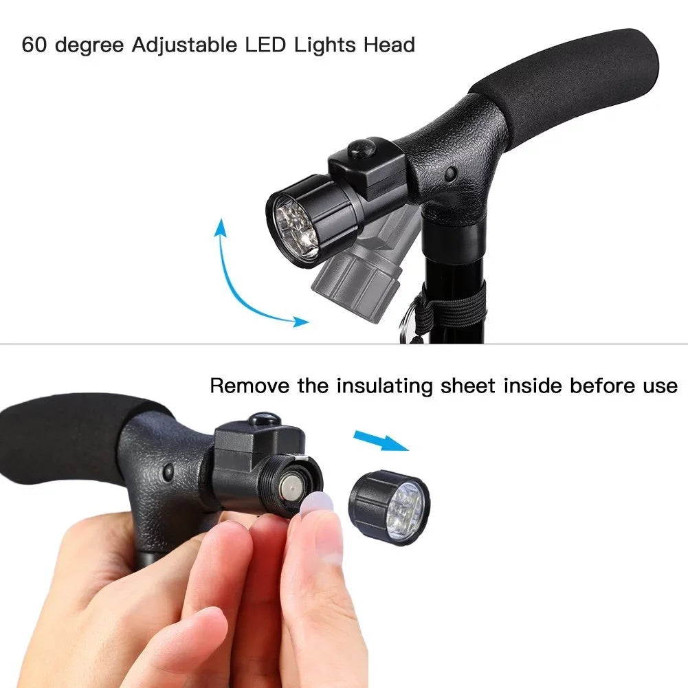 Folding Collapsible Travel Hiking Walking Stick With Led Light,Cushion Handle Adjustable Folding Cane For Men And Women