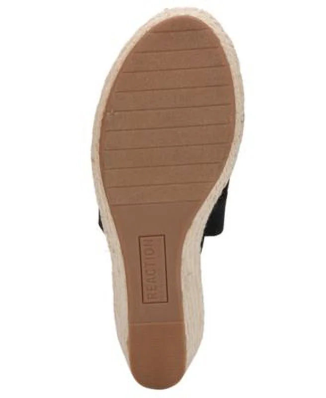 8.5 REACTION M 1/2" Black On Stretch COLE Strap Padded Espadrille Gore Ankle Shoes Toe KENNETH Round Carrie Womens Flex Slip Platform Wedge Comfort