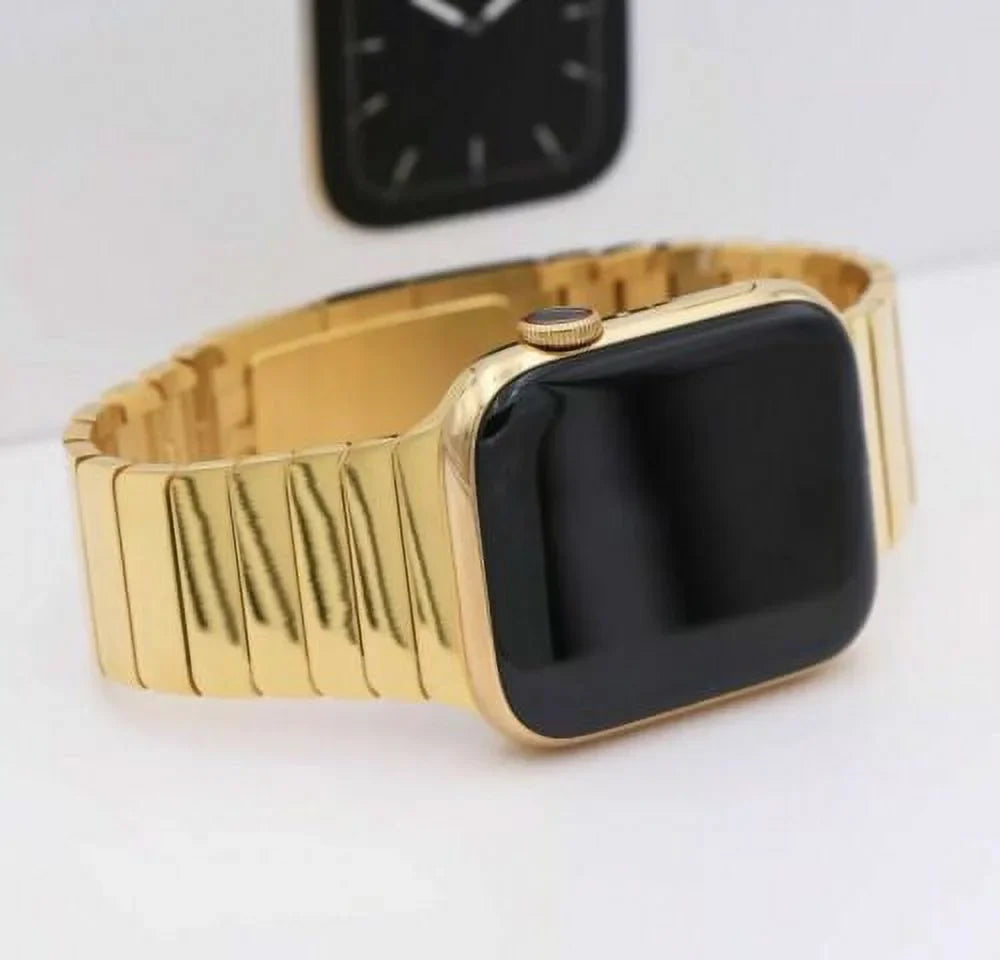 Authentic 24K Gold 42Mm 44Mm Diamomd Polished Link Band For Iwatch Custom