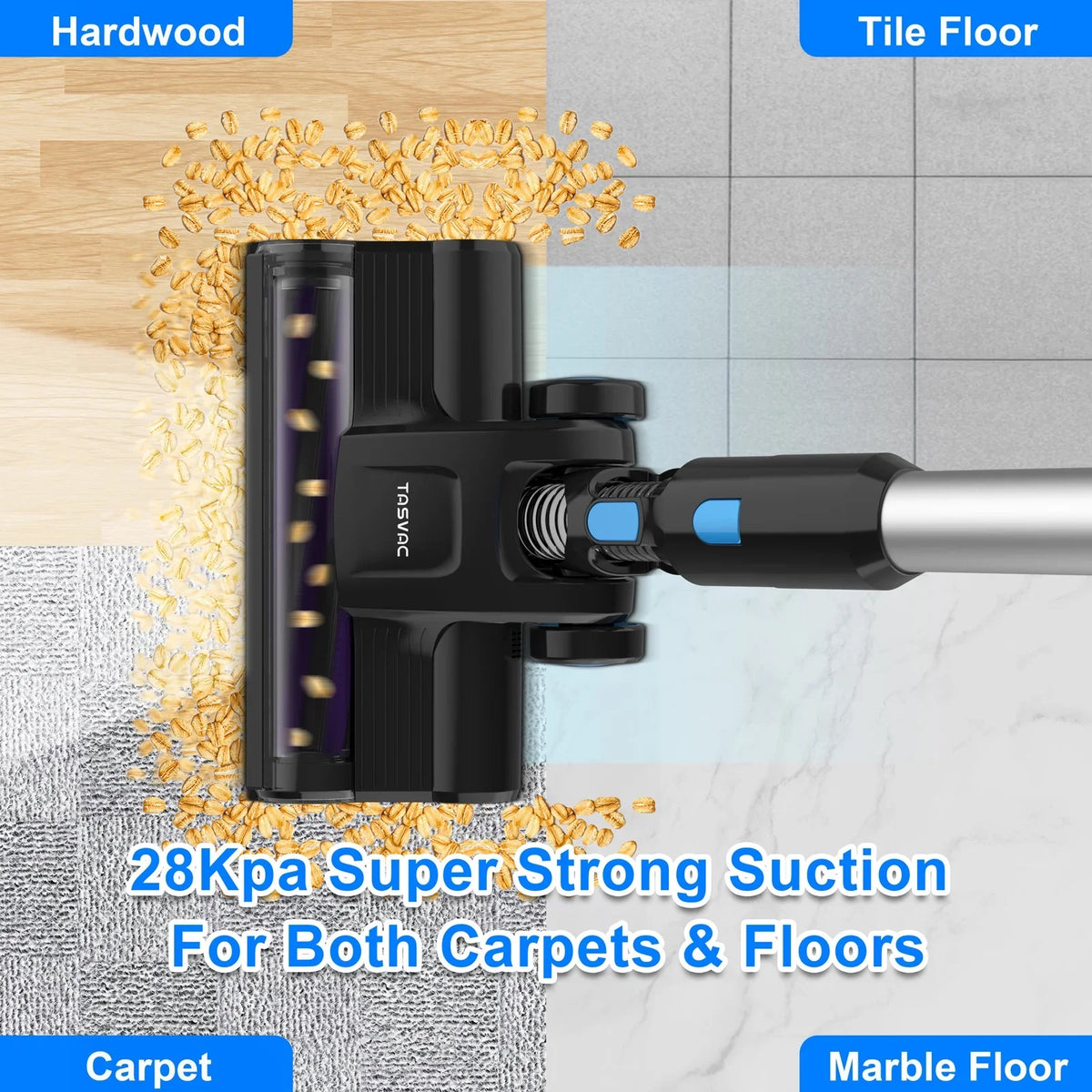 Cleaner Cordless Carpet Stick Up Cleaner Runtime Hair 28kPa Lightweight for 6-in-1 Vacuum Vacuum 50mins Floor to TASVAC Pet
