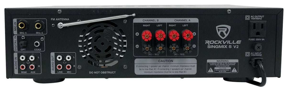 5 Receiver 8" Rockville Amp+(4) Speakers Ceiling Black SINGMIX Bluetooth Home