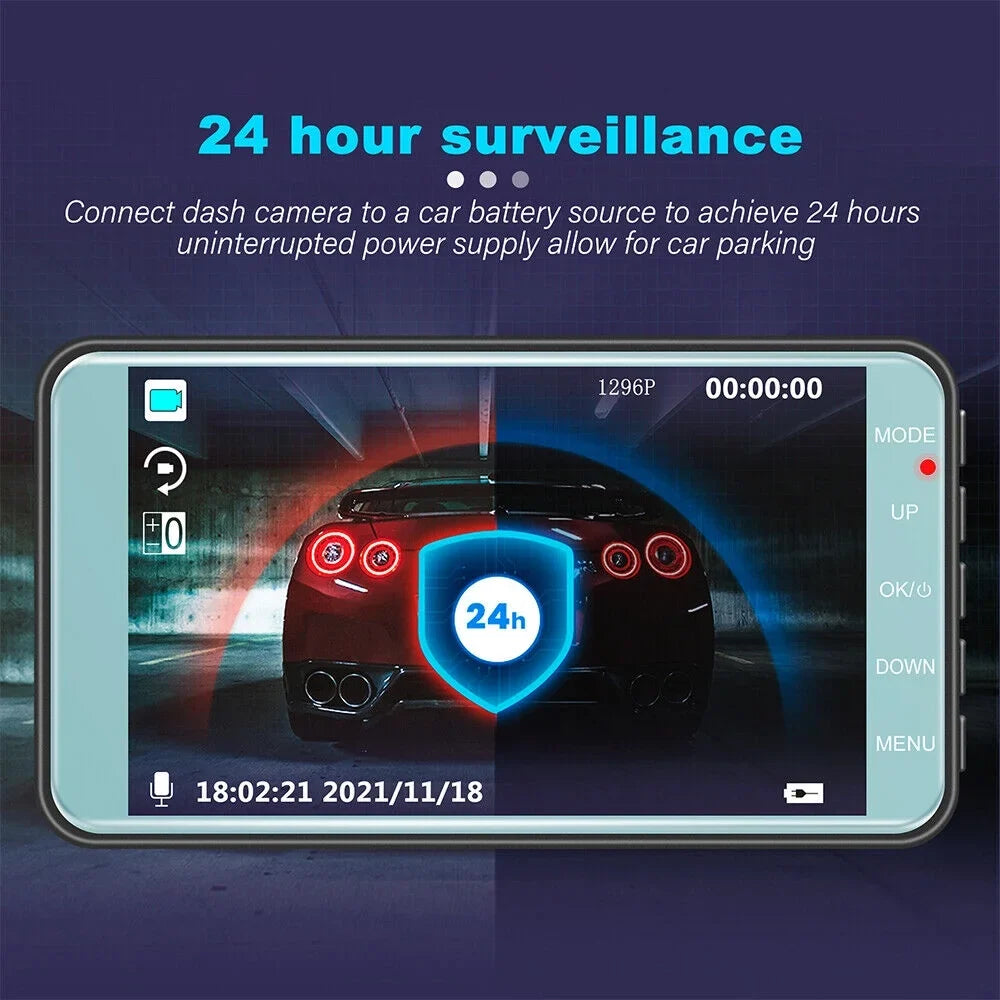 Lens Front Onemayship DVR Camera HD Car Cam Recorder 1080P Night Vision Dash 4" & Rear Dual
