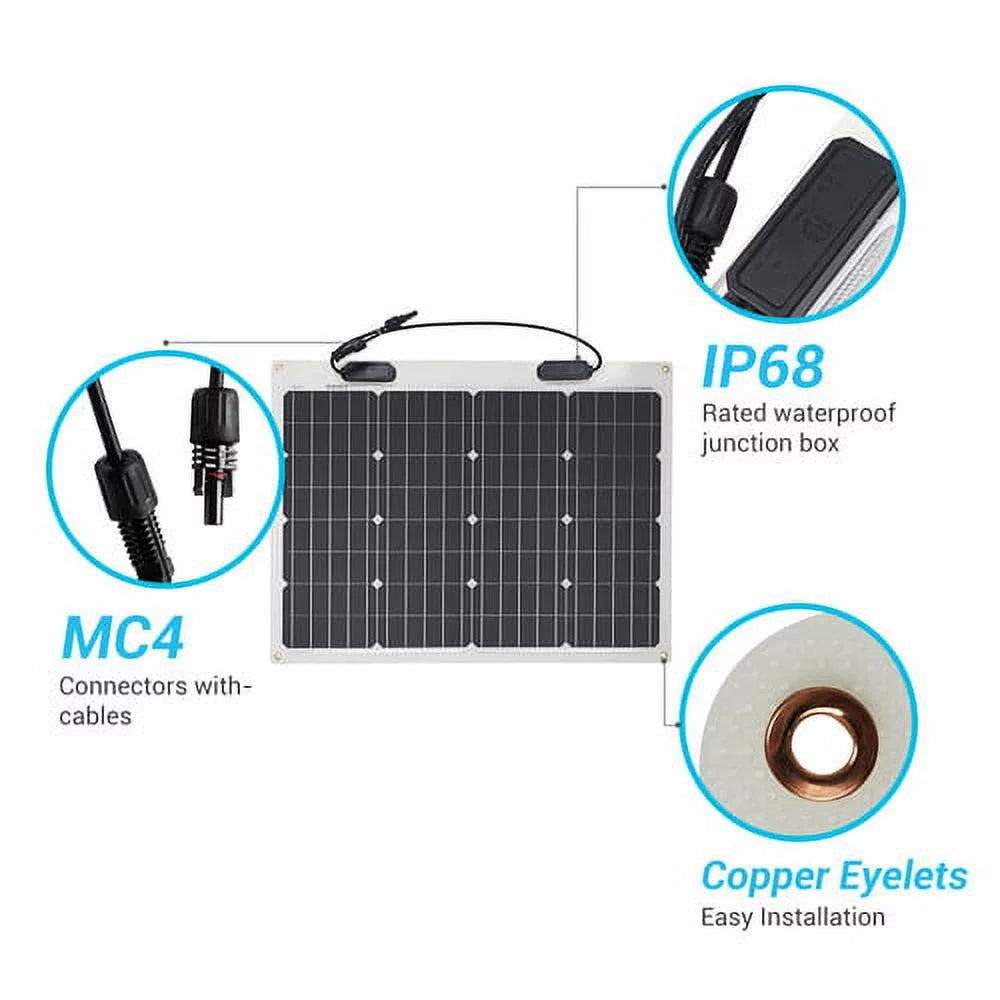 Uneven Watt Flexible Surfaces Flexible Van Mono Panel for Bendable Charger Off-Grid Renogy Cabin Volt Marine Car Solar RV 50 Monocrystalline 12