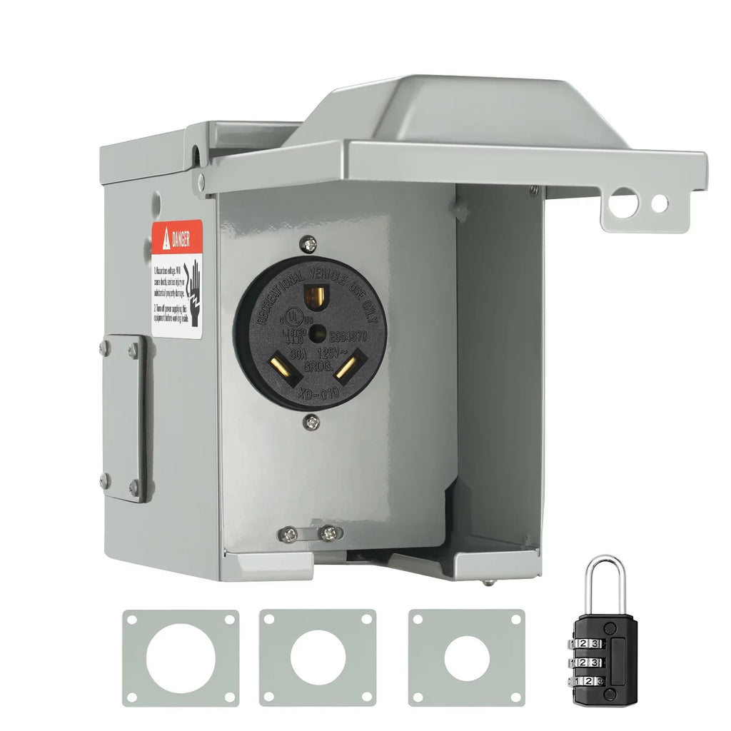 Bentism 30Amp Rv Power Outlet Box, 25/250V Enclosed Lockable Weatherproof Electrical Outdoor Receptacle Panel Nema Tt-30R, For Rv Camper Travel Trailer Motorhome Electric Car Generator
