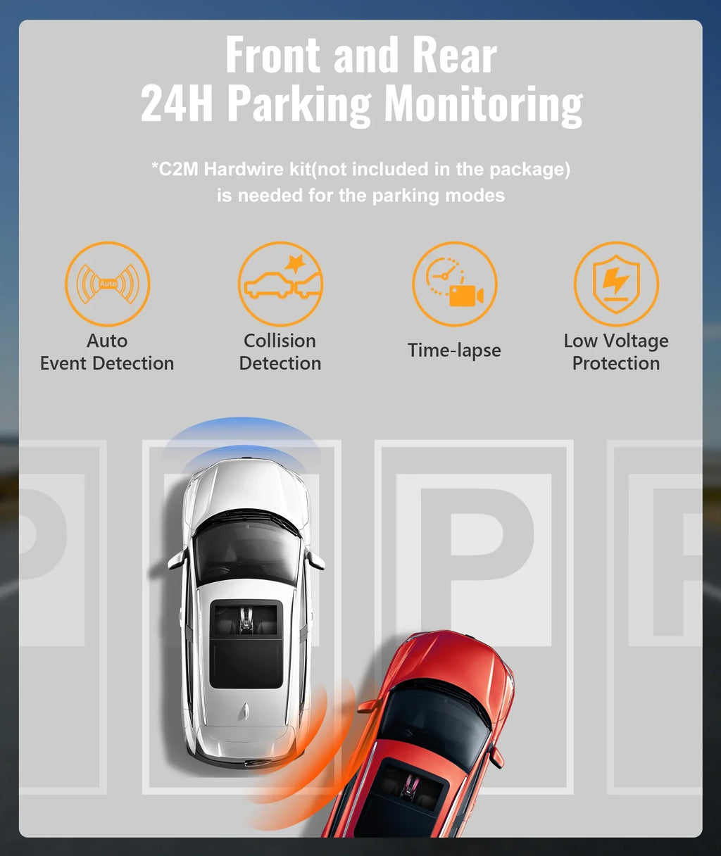 Recording, Device, Dual Avoidance Cars Vision, Loop C2M Rear, 4K+1080P OTA 4K for 5G - Super Collision GPS, APP ADAS, Update Built-in MINIEYE Dash Camera LCD, Cam WiFi AI Front 2.4'' Dash Night and