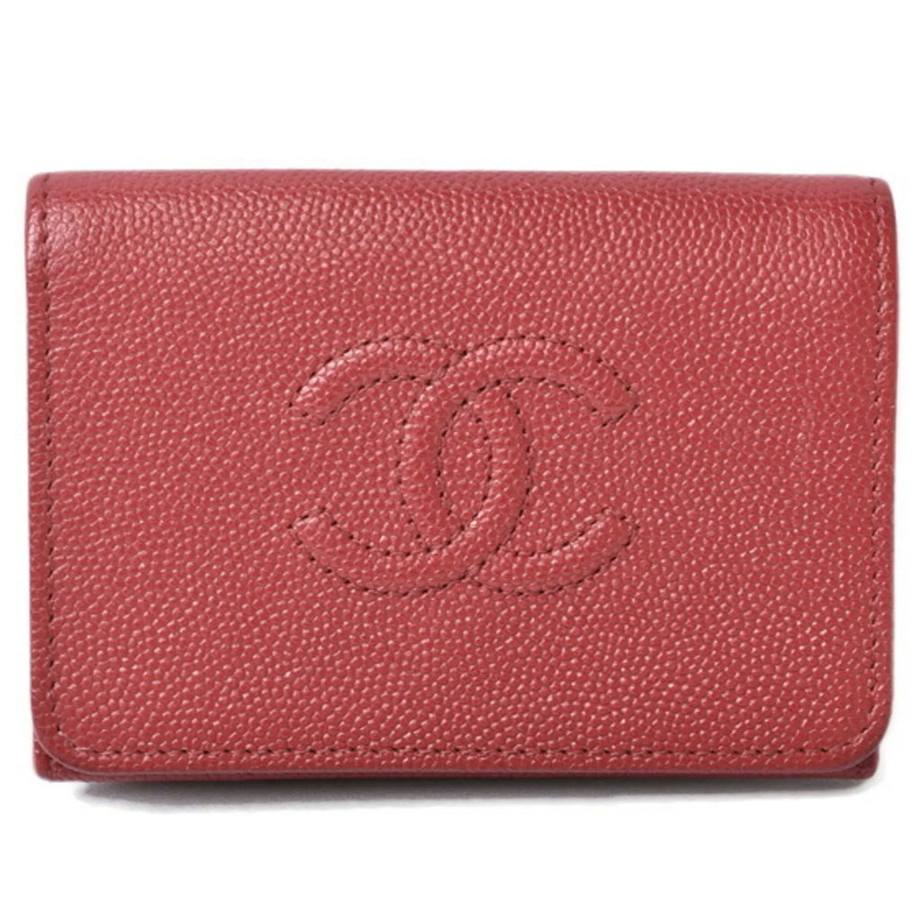 Pre-Loved Chanel Wallet Chanel Here Mark Caviar Skin Dark Red (Like New)