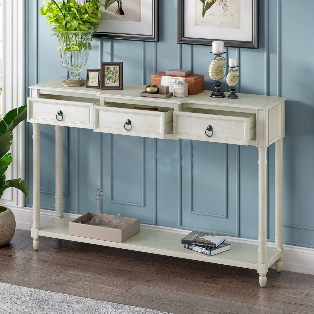 Table Drawers OLD WF189574AAK) Projecting Shelf and SKU: Table with Console Sofa Long Entryway Drawers (Antique with for White,