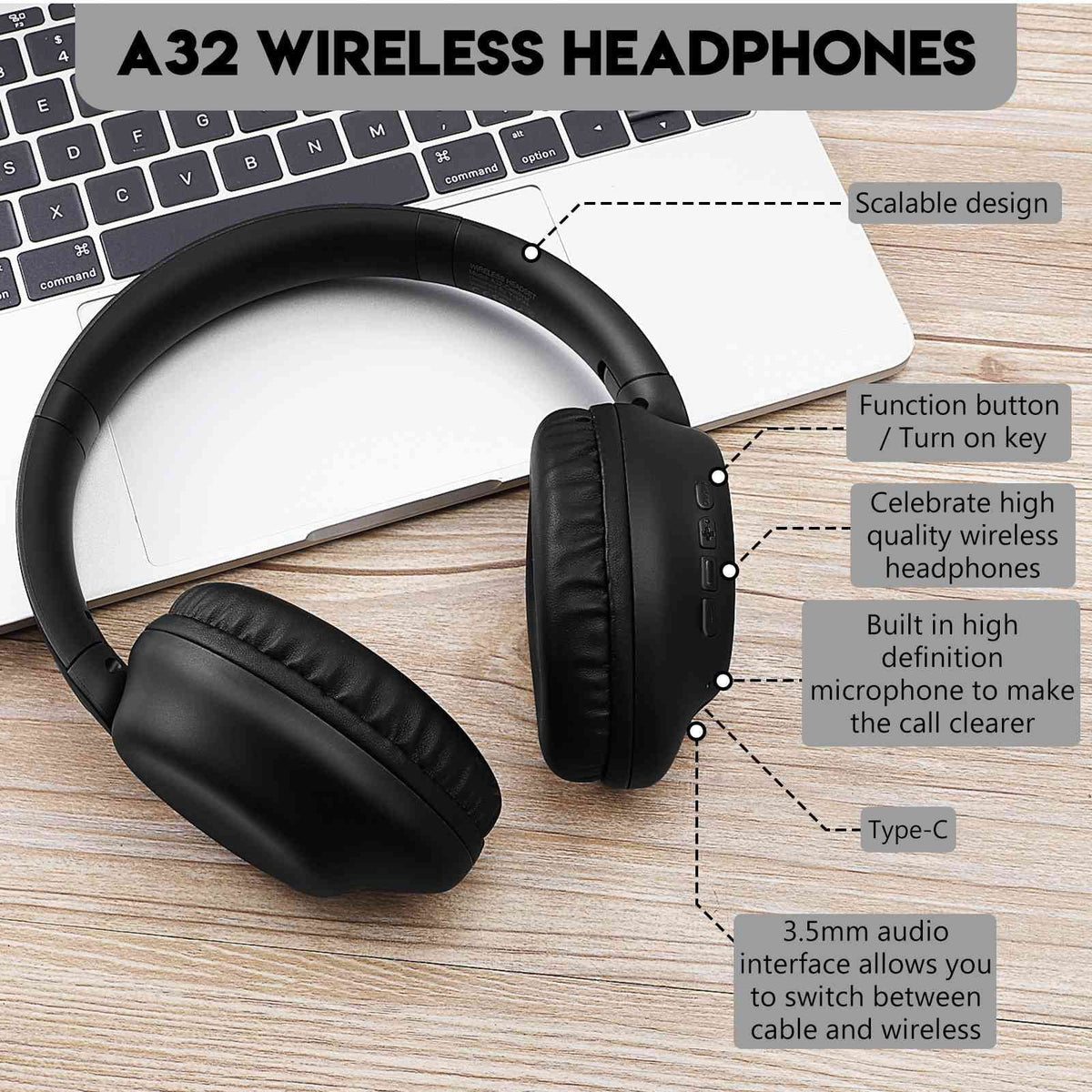Headphones Bass HTC for Support Mic High Superior Deep Comfort Stereo Call Ear with phone Resolution UrbanX Earphones UX991 Bluetooth Over Wireless Desire 20+ The Audio