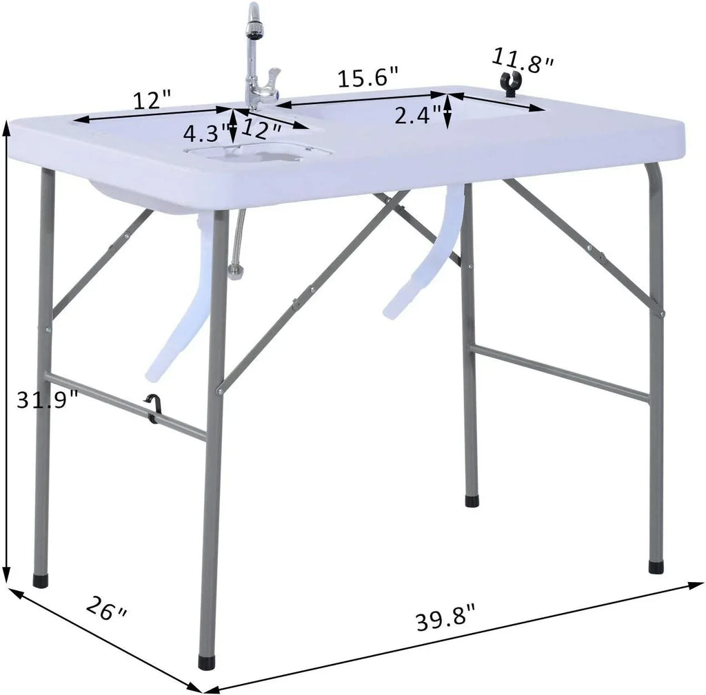 Faucet Fish Basins, exterior for Dual Camping Table 40'' Table and with liquid Sink Fishing, Folding Picnic, Station,