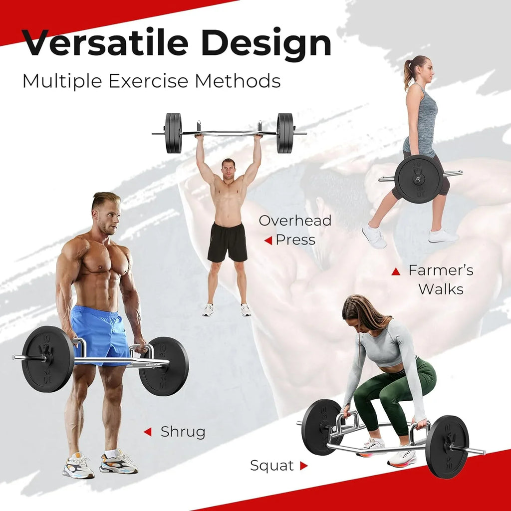 Hex Bar Folding 800Lbs Power Shrugs Hex Weight Squats, Bar Deadlifts, For Olympic Lifting Weight Two-Handle, Finish Trap Bar With Deadlift Capacity Chrome 56" Pulls, Bar,