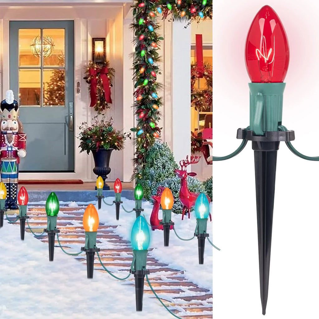 Alljoy Christmas Lights Outdoor C9 Christmas Pathway Lamp Patio Driveway Walkway Yard Stakes 51.5 Feet (2Sets)