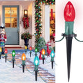 Alljoy Christmas Lights Outdoor C9 Christmas Pathway Lamp Patio Driveway Walkway Yard Stakes 51.5 Feet (2Sets)