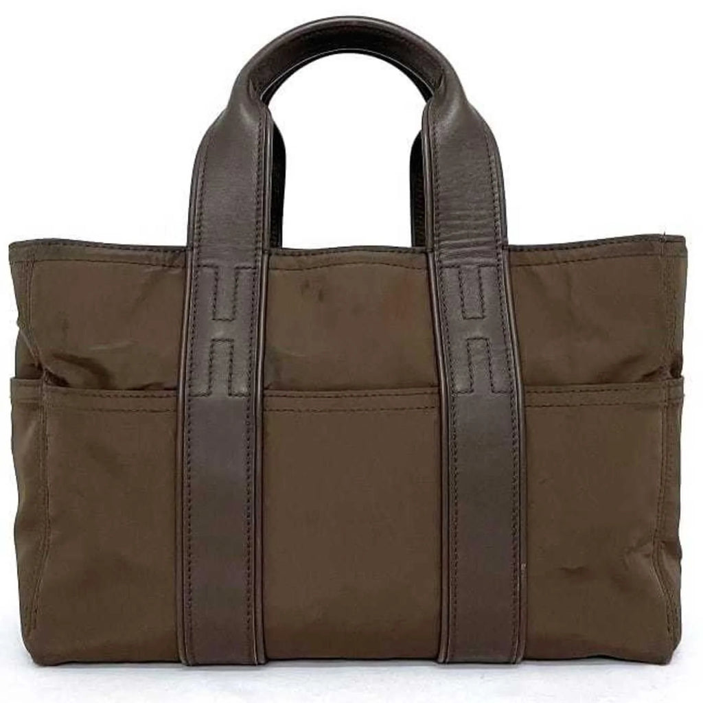 Second-Hand Hermes Tote Bag Acapulco Pm Brown Silver Handbag Nylon Leather Hermes Women'S (Fair)